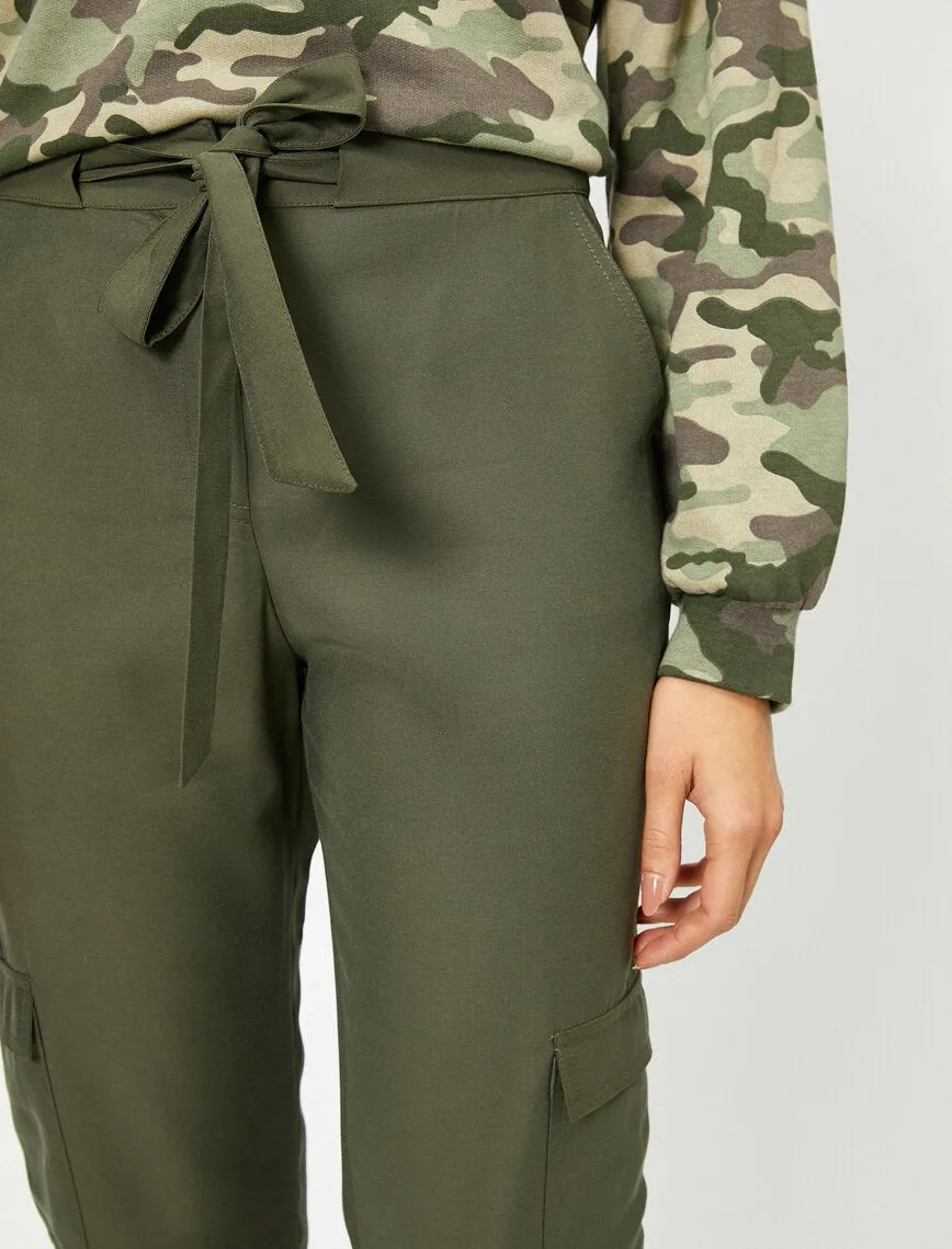 16361 Khaki Tie Waist Cargo Trousers