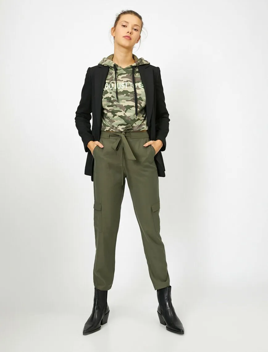 16361 Khaki Tie Waist Cargo Trousers