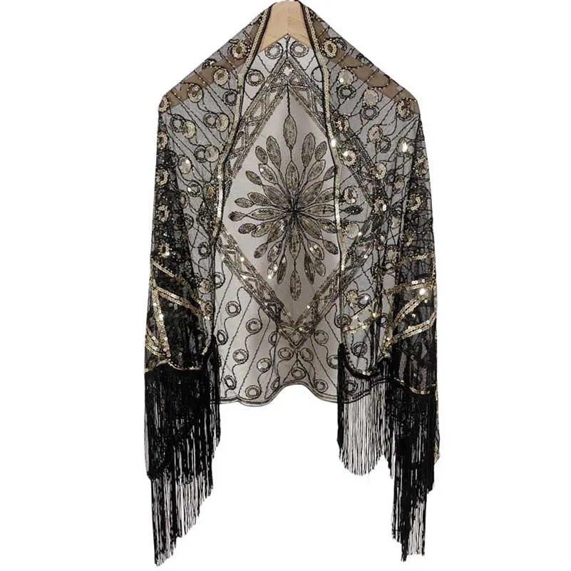 1920s Sequin Beaded Shawl Wraps Evening Cape Scarf for Wedding Party