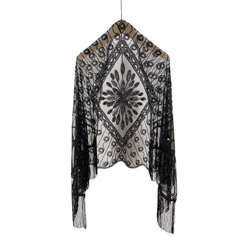 1920s Sequin Beaded Shawl Wraps Evening Cape Scarf for Wedding Party