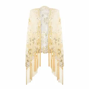 1920s Sequin Beaded Shawl Wraps Fringed Evening Cape Scarf for Wedding