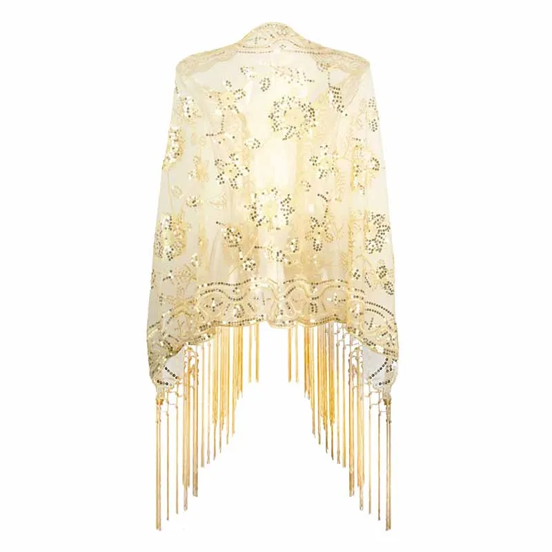 1920s Sequin Beaded Shawl Wraps Fringed Evening Cape Scarf for Wedding