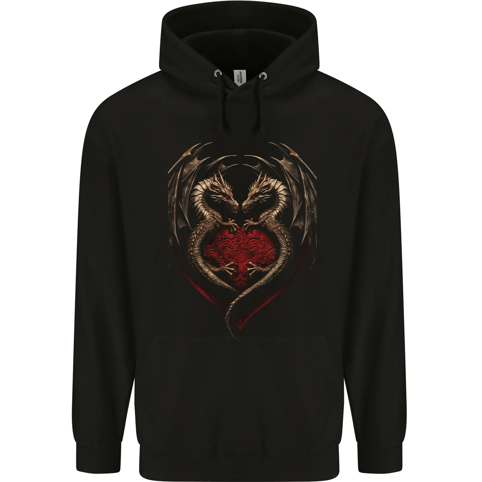 2 Fantasy Dragons in a Heart Shape Gothic Goth Mens 80% Cotton Hoodie