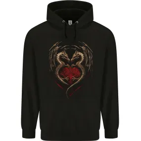 2 Fantasy Dragons in a Heart Shape Gothic Goth Mens 80% Cotton Hoodie