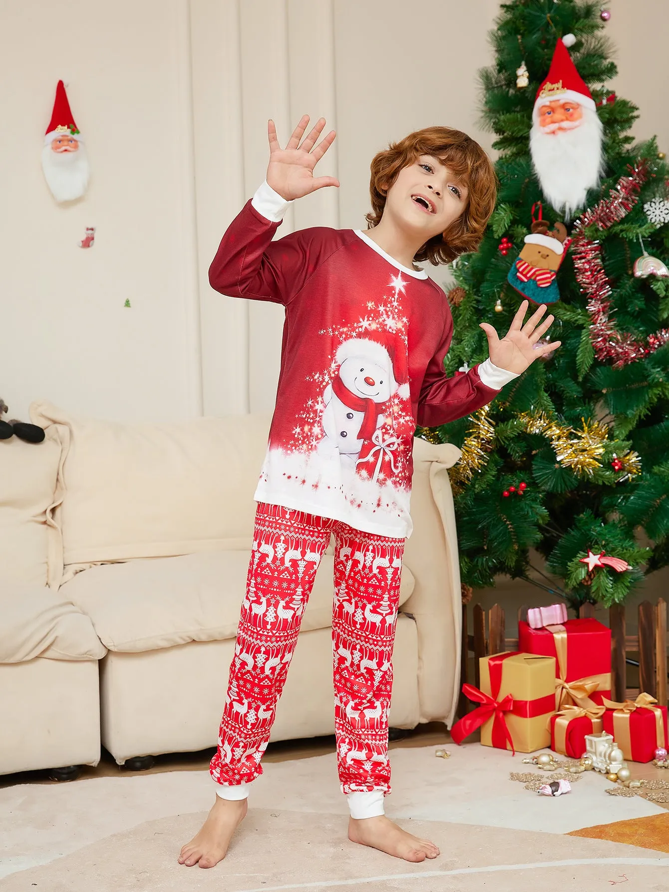 2023 New Snowman Scarf Parent-child Christmas Pajamas Pajamas Set