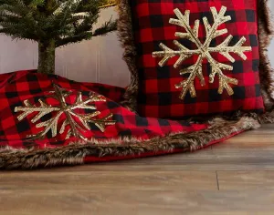 48" Red Buffalo Check Lodge Collection Christmas Tree Skirt Faux Fur Trim Snowflake