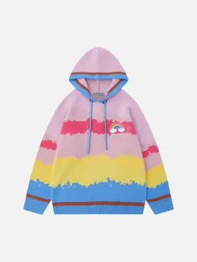 Aelfric Eden Colorful Stripe Embroidery Rainbow Hoodie