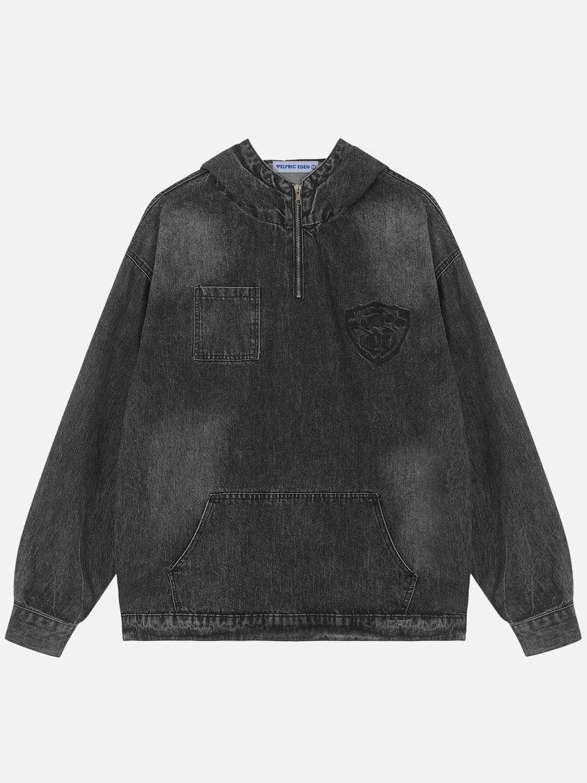 Aelfric Eden Half Zip Up Washed Denim Hoodie