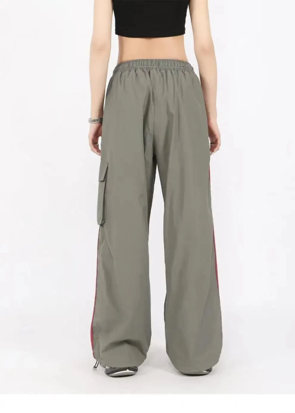 Aiertu Drawstring Waist Striped Side Pocket Pants