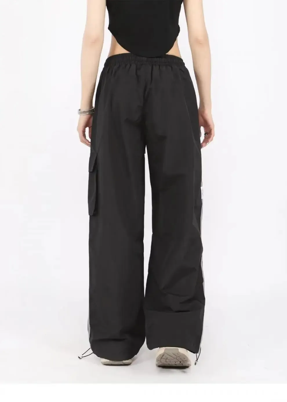 Aiertu Drawstring Waist Striped Side Pocket Pants