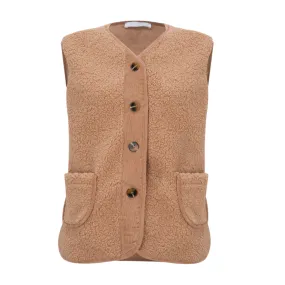 Amazing Woman Faux Suede Teddy Gilet Beige