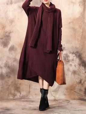 Autumn And Winter Ladies Casual Scarf Sweater Dress