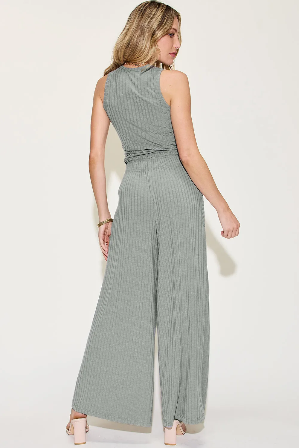 Basic Bae Full Size Ribbed Tank and Wide Leg Pants Set