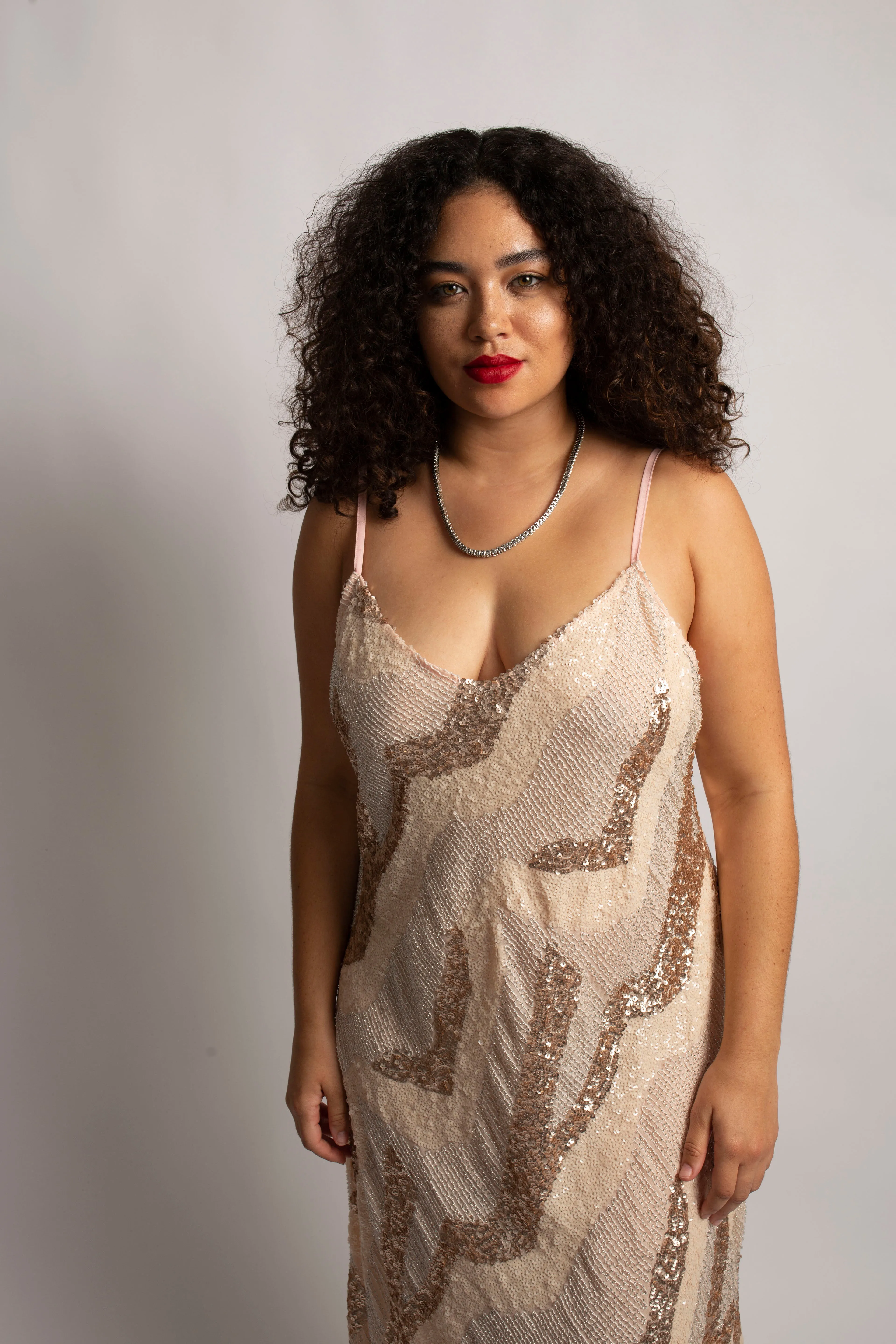 Beaded Cabaret Slip Dress - Champagne