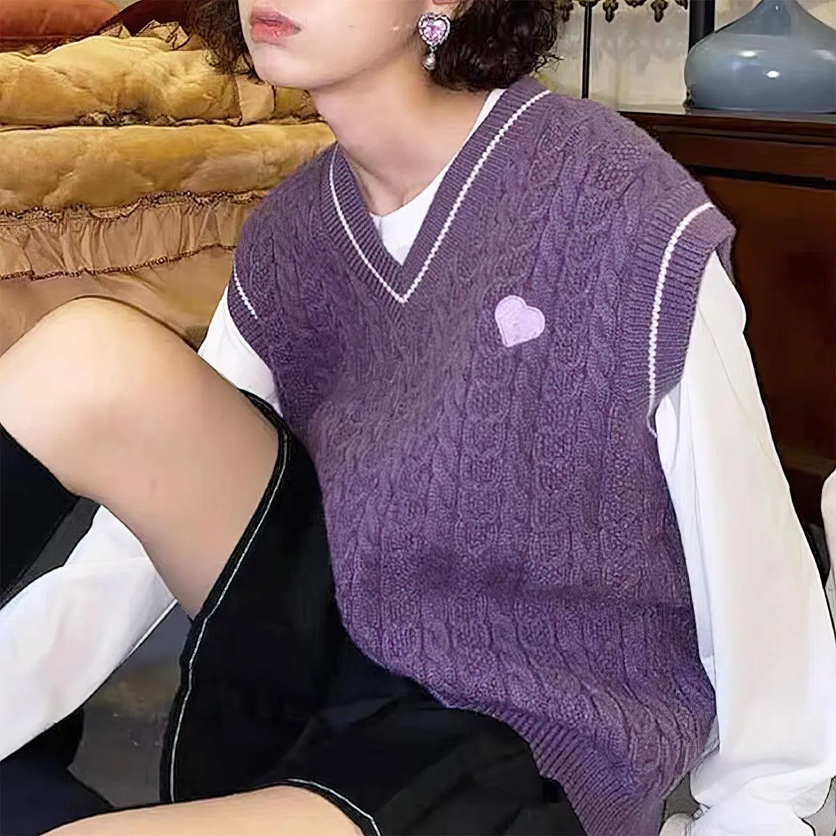 benpaolv Purple Heart Knit Aesthetic Vest