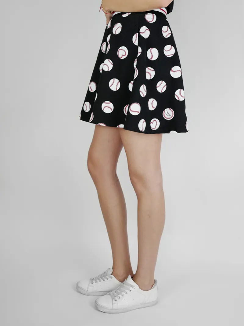 Black baseball printed skirt