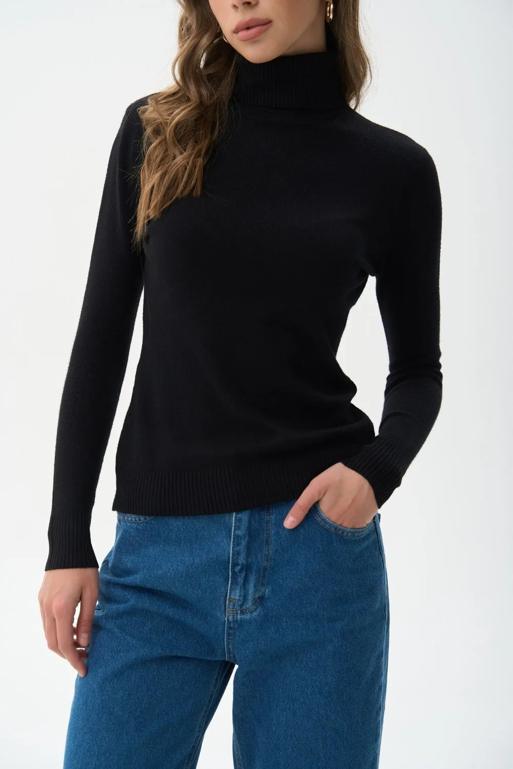 Black Basic Knit Turtleneck Sweater