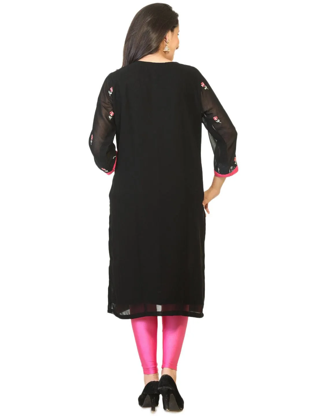 Black Embroidered Georgette Party Wear Tunic / Kurti