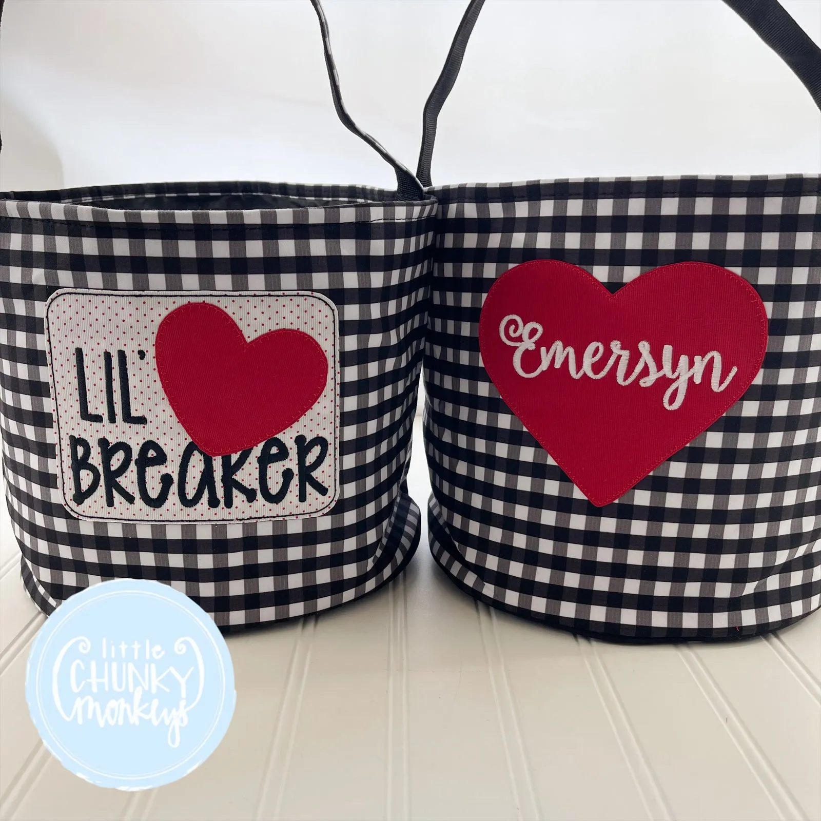 Black Gingham Valentine Bucket Tote