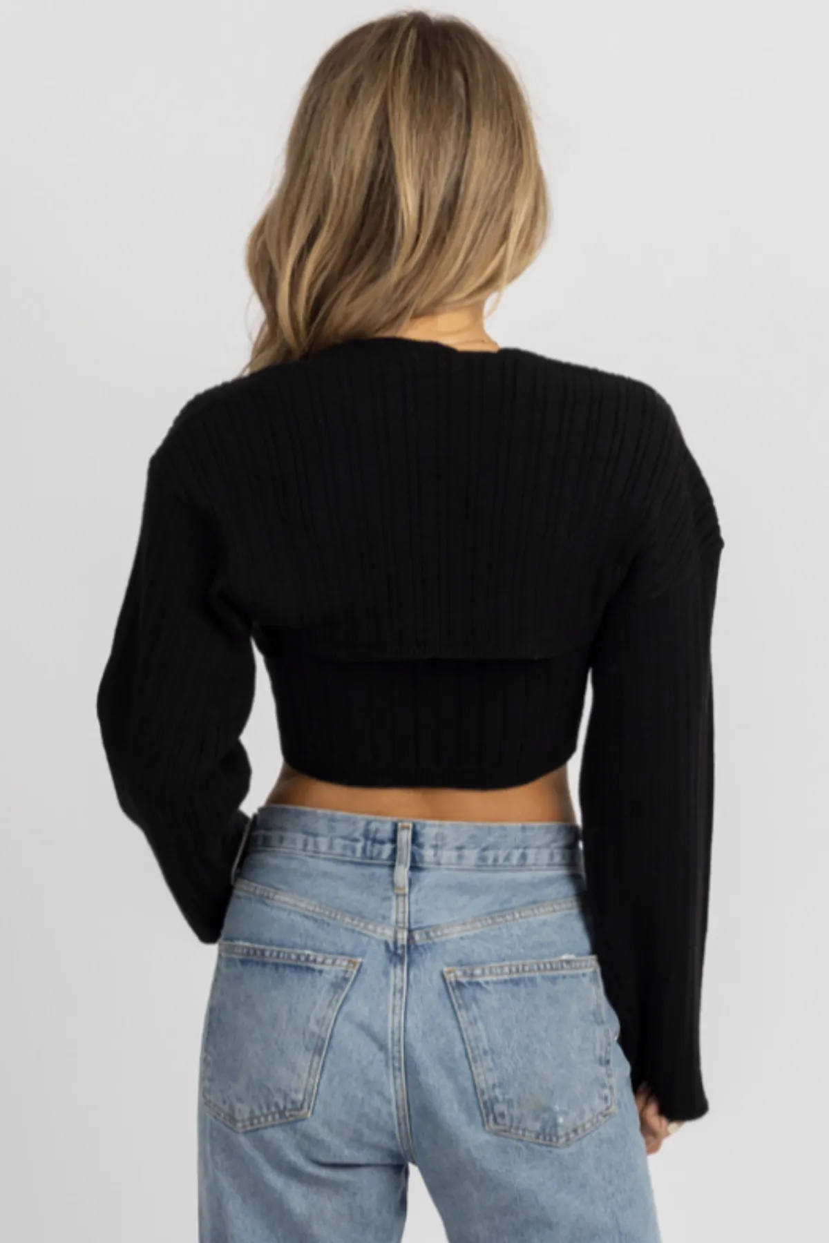 BLACK HARRIS RIBBED KNIT BOLERO SET