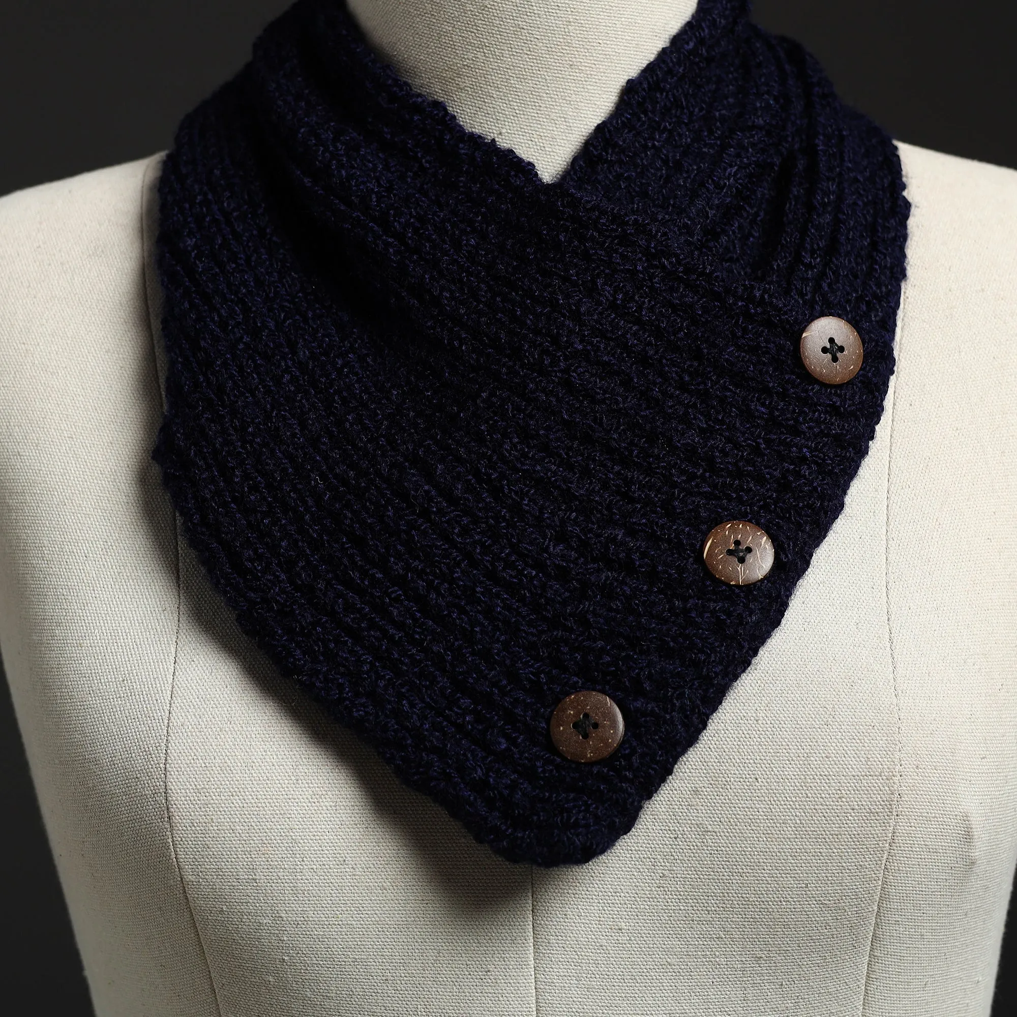 Black - Kumaun Hand Knitted Woolen Button Cowl 125