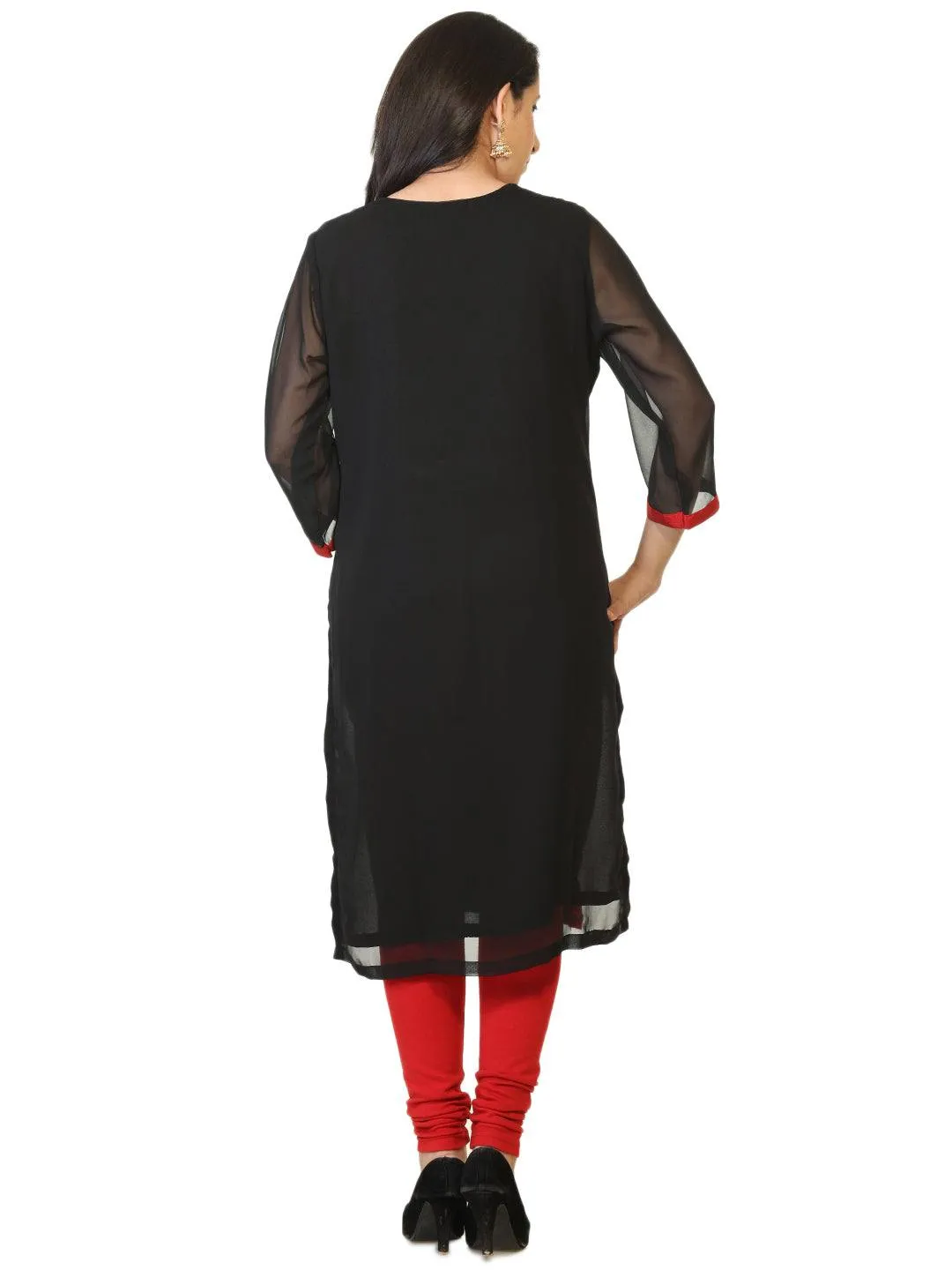 Black Party Wear Embroidered Georgette Tunic / Kurti