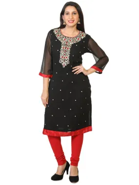 Black Party Wear Embroidered Georgette Tunic / Kurti