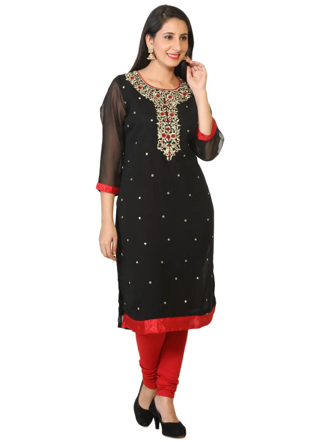 Black Party Wear Embroidered Georgette Tunic / Kurti