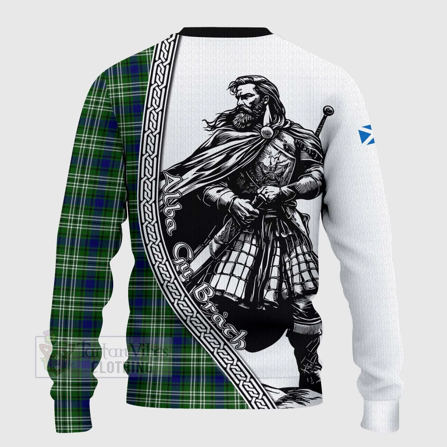 Blackadder Tartan Clan Crest Knitted Sweater with Highlander Warrior Celtic Style