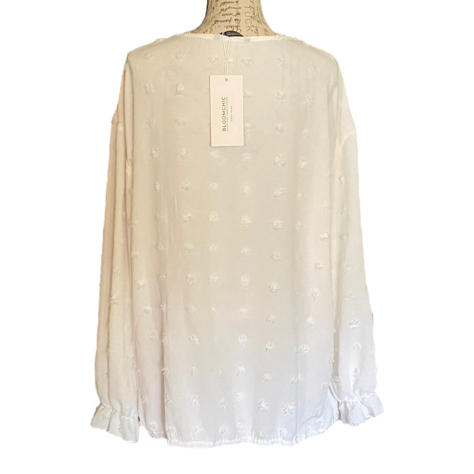 Bloomchic Plus Size White Polka Dot Faux Wrap Shirt Size 22/24