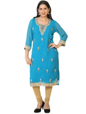 Blue Colored Georgette Tunic / Kurti with Zari Work