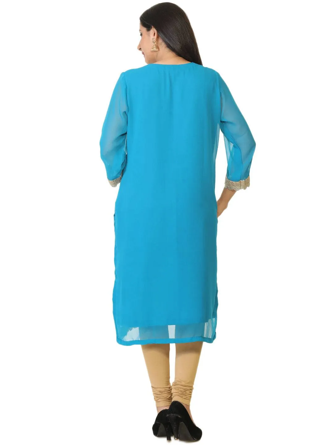 Blue Colored Georgette Tunic / Kurti with Zari Work