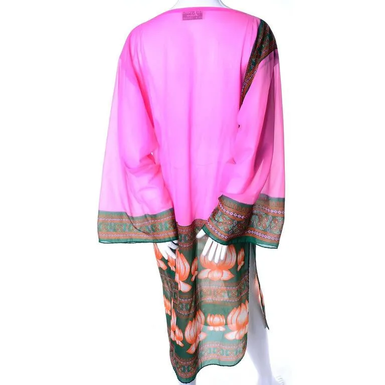 Bob Bugnand Boutique Vintage Pink Water Lily Caftan Tunic With Scarf