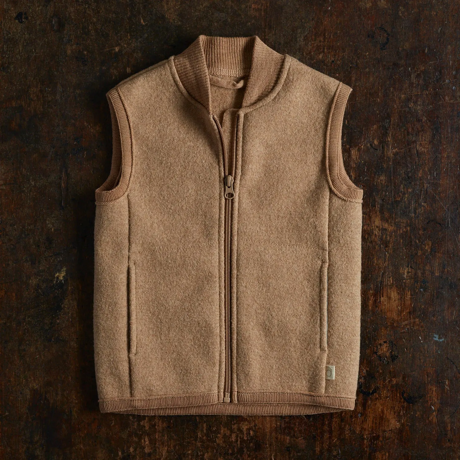 Boiled Merino Wool Zip Vest - Caramel