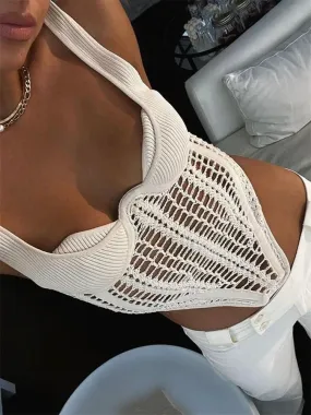 Bonnyshow Fishbone Waist Crocheted Knitted Crop Tops Women Vest Tee Summer Sexy Sleeveless Hollow Out Y2K Tops Corset Top