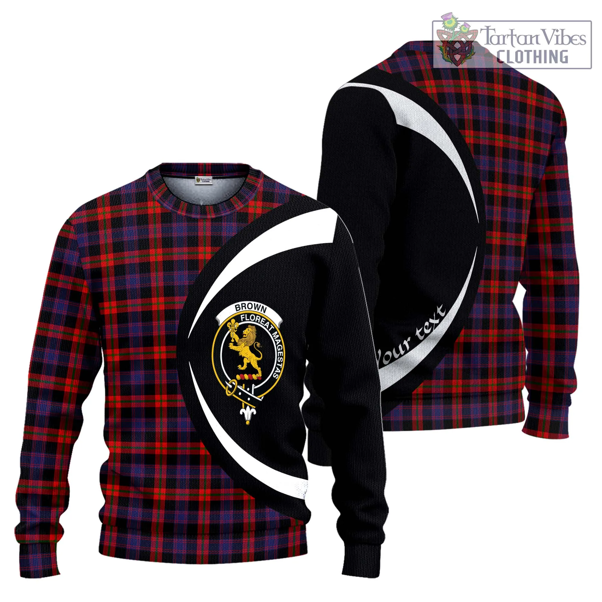 Brown (Broun) Tartan Ugly Sweater with Family Crest Circle Style