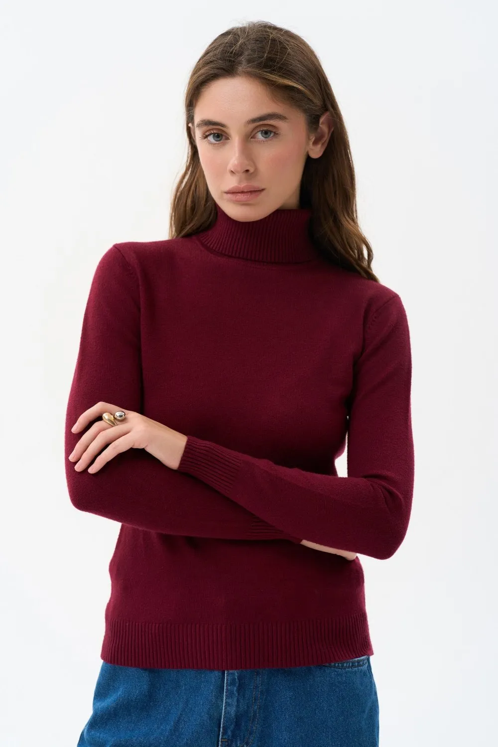 Burgundy Basic Knit Turtleneck Sweater