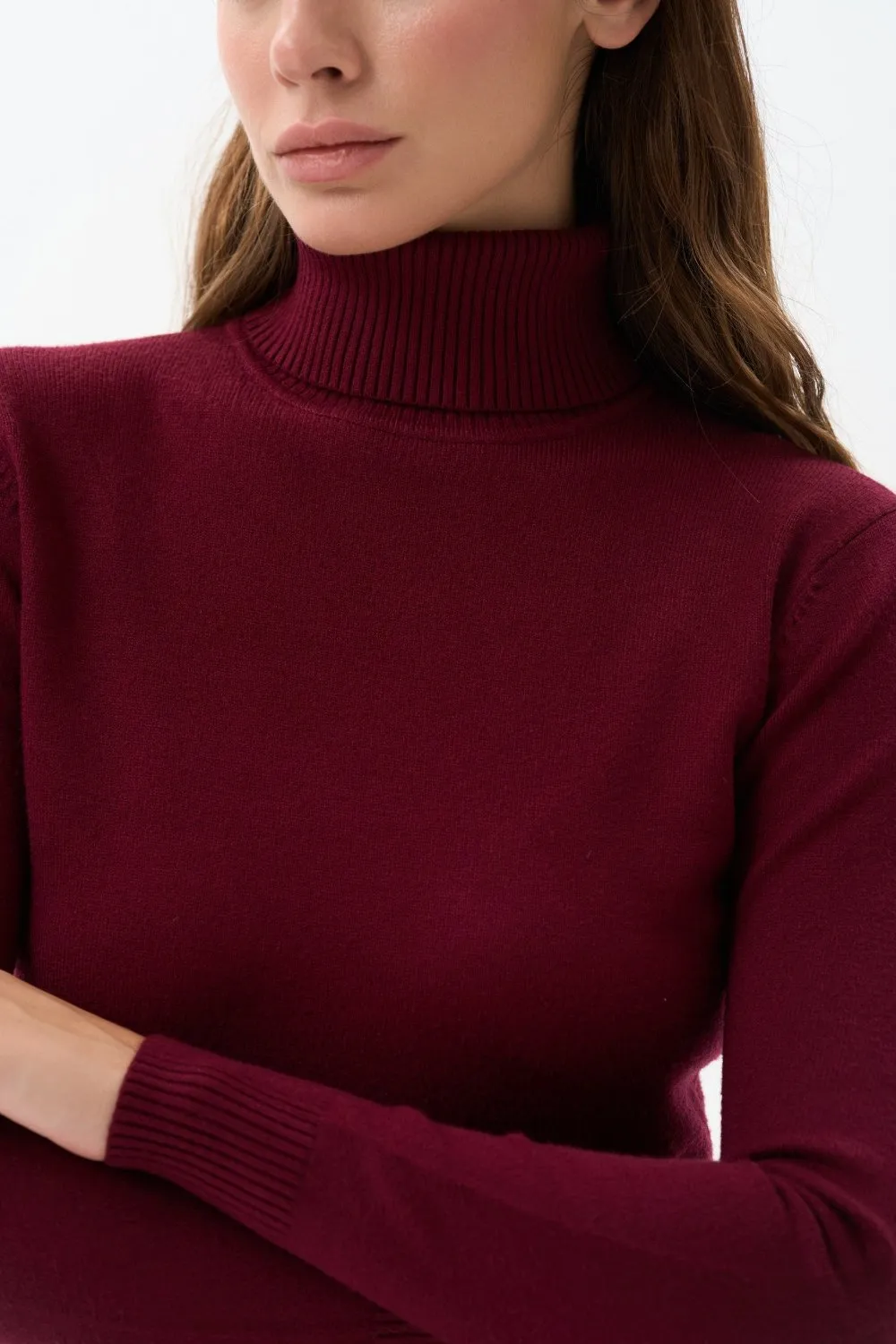 Burgundy Basic Knit Turtleneck Sweater