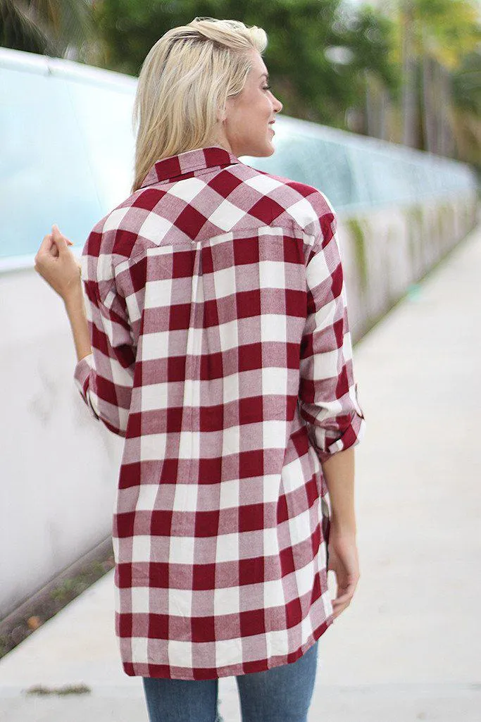 Burgundy Plaid Tunic Top