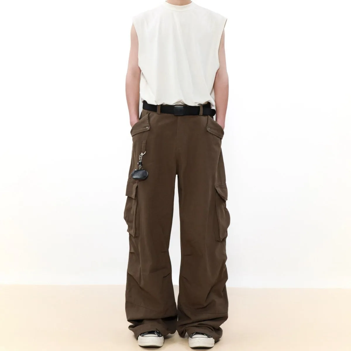 Buttoned Pockets Flowy Cargo Pants