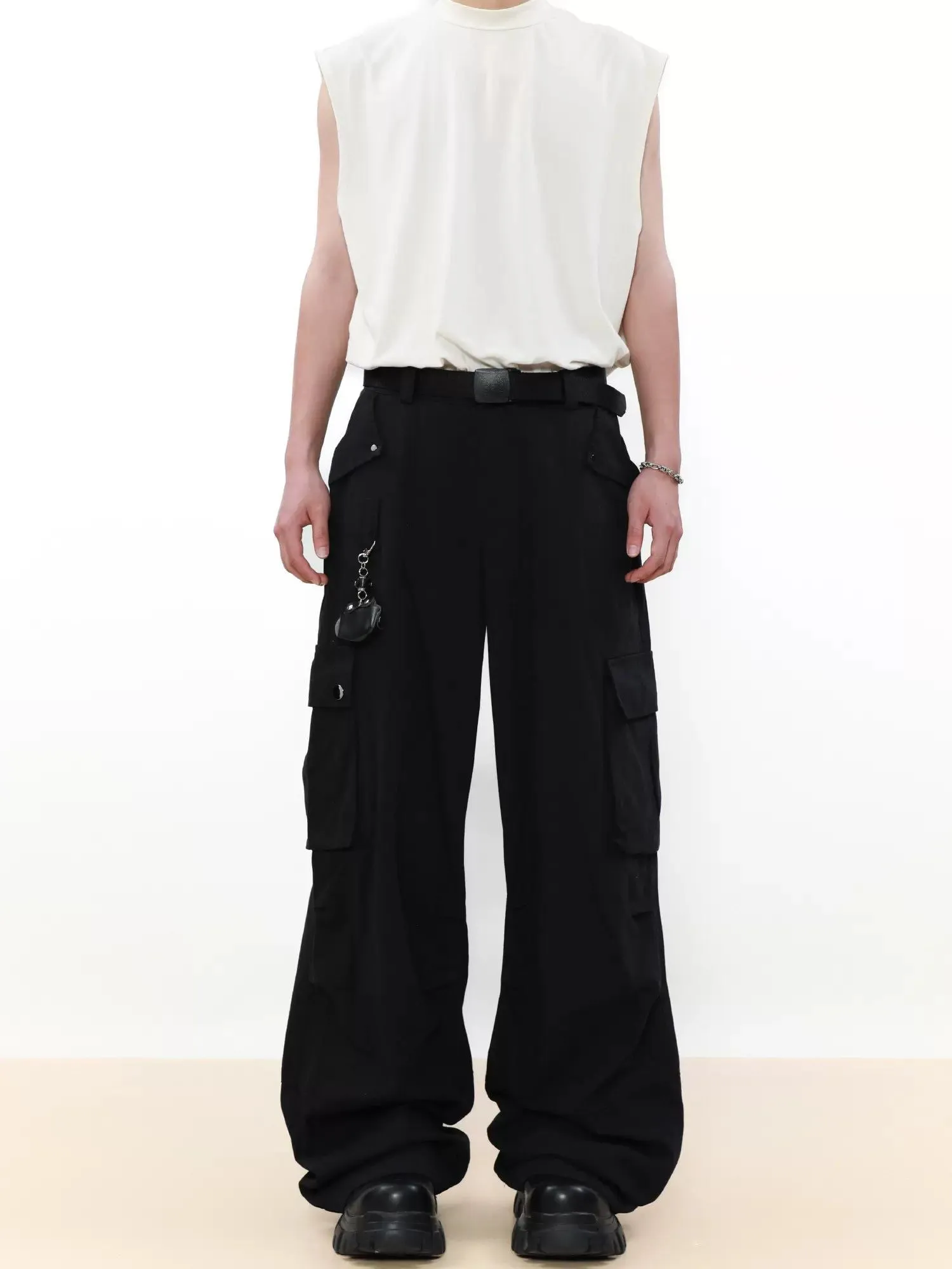 Buttoned Pockets Flowy Cargo Pants