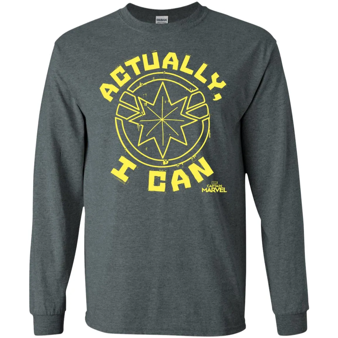 Captain Marvel Actually I Can Yellow Logo Men Long Sleeve Shirt