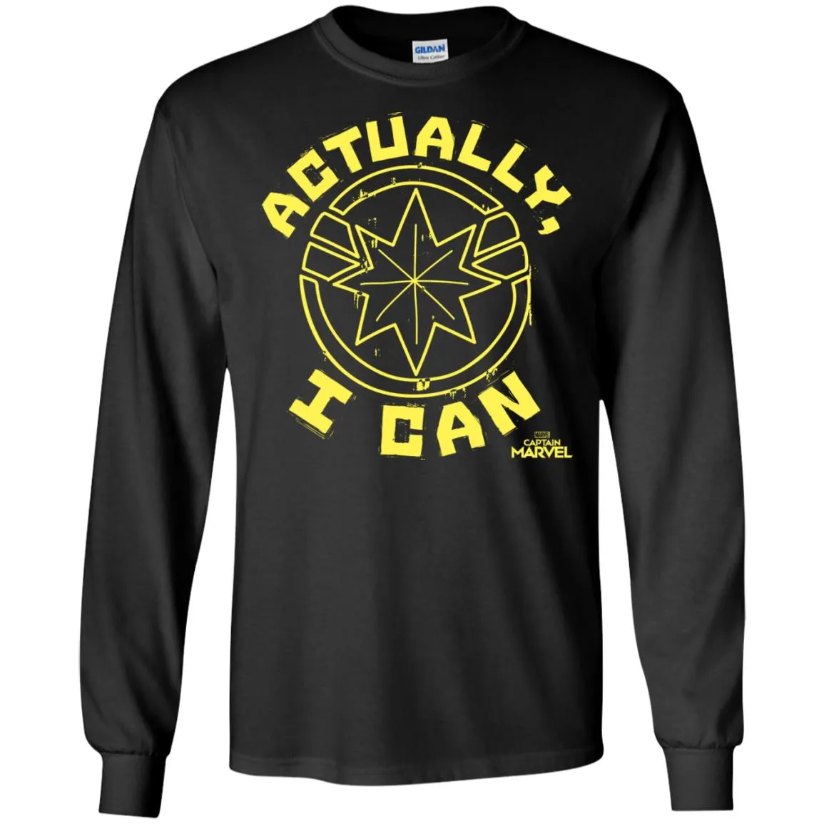 Captain Marvel Actually I Can Yellow Logo Men Long Sleeve Shirt