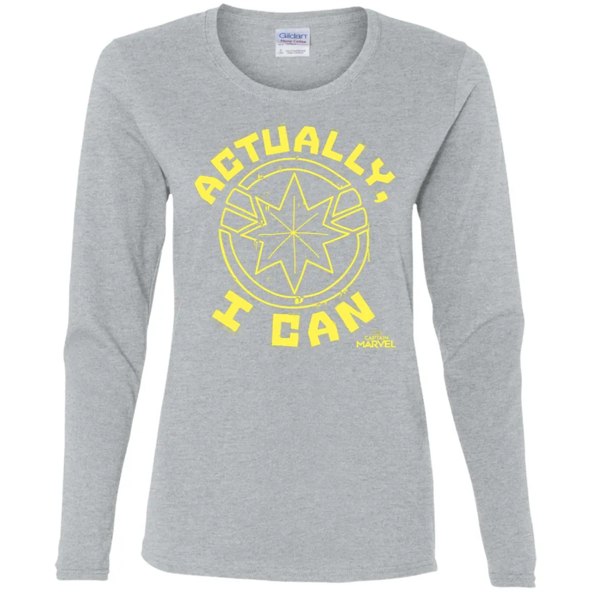 Captain Marvel Actually I Can Yellow Logo Women Long Sleeve Shirt