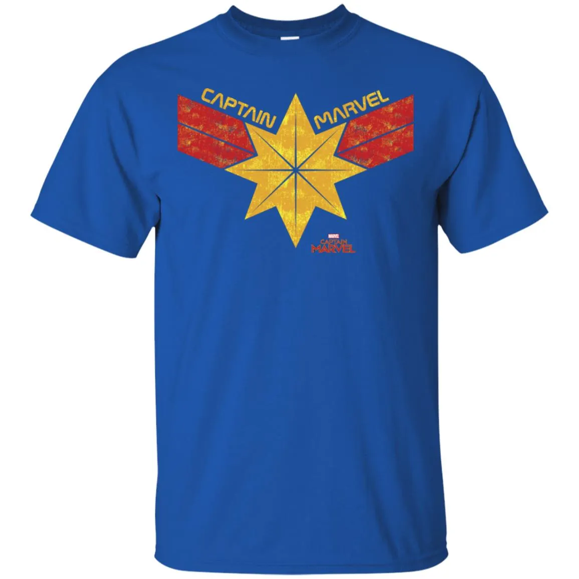 Captain Marvel Distressed Star Ribbon Logo Men Cotton T-Shirt