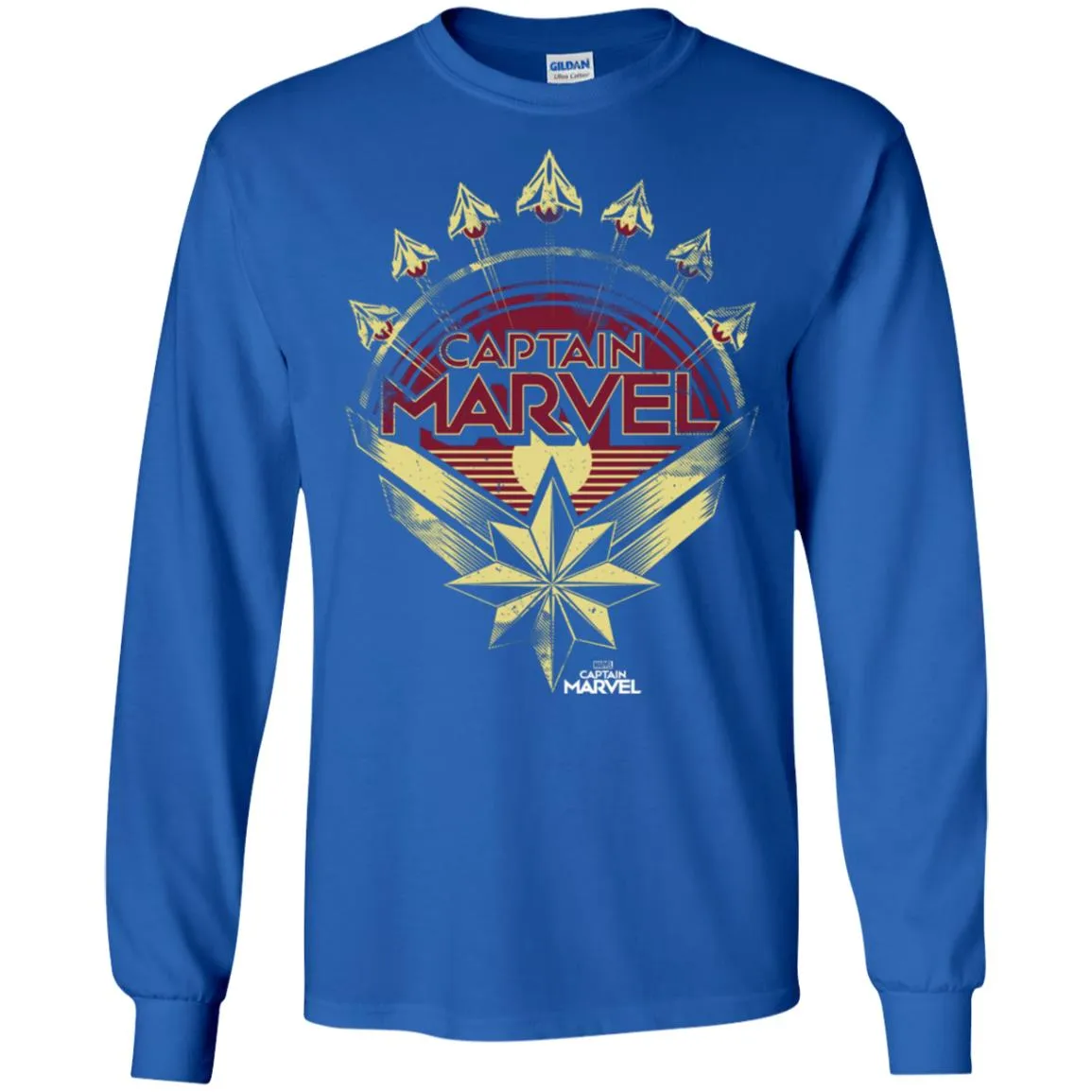 Captain Marvel Yellow Red Plane Flight Logo Men Long Sleeve Shirt