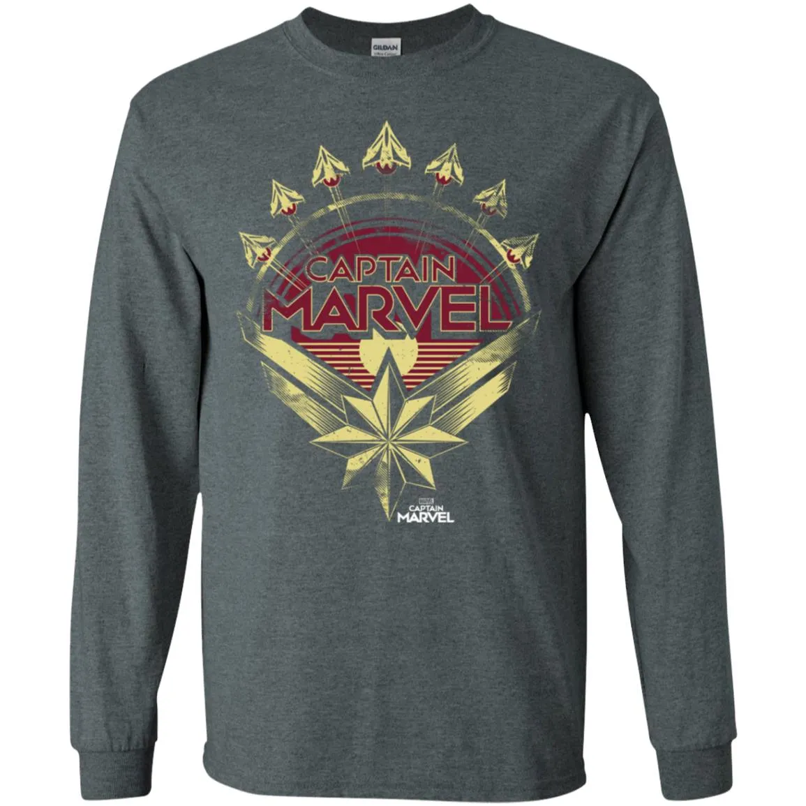 Captain Marvel Yellow Red Plane Flight Logo Men Long Sleeve Shirt