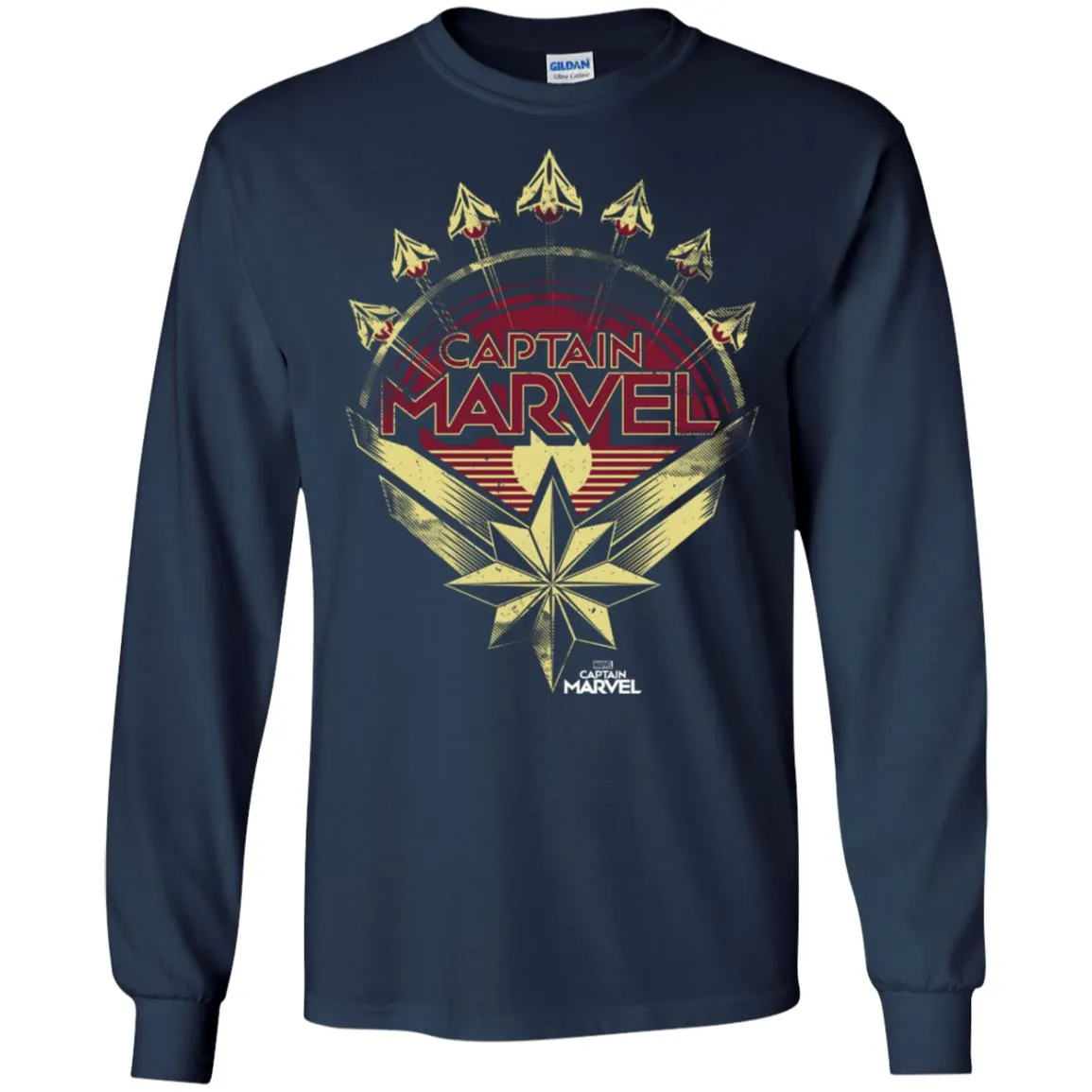 Captain Marvel Yellow Red Plane Flight Logo Men Long Sleeve Shirt