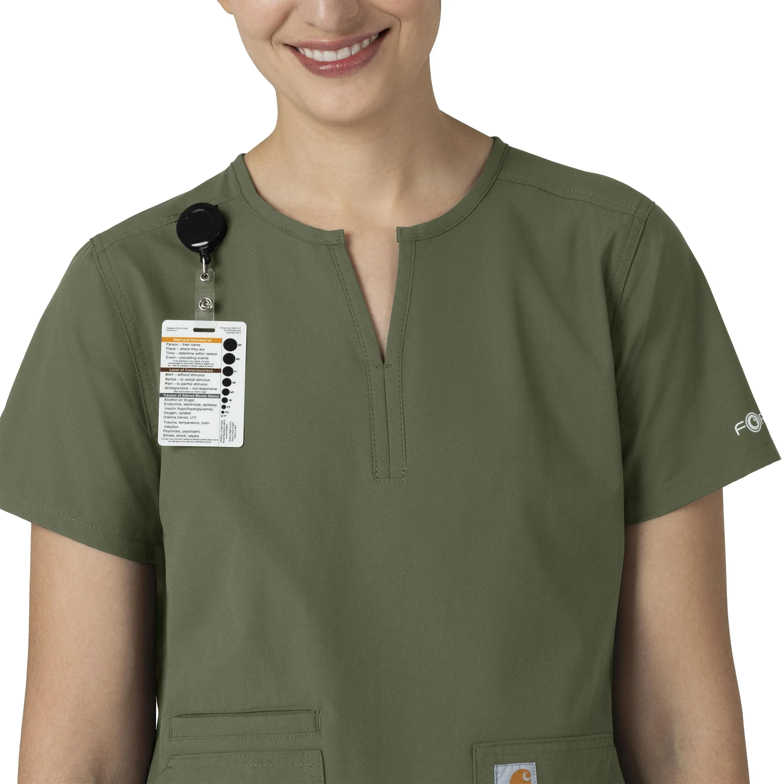 Carhartt Force Essentials Women's Notch Neck Tunic Scrub Top - Olive