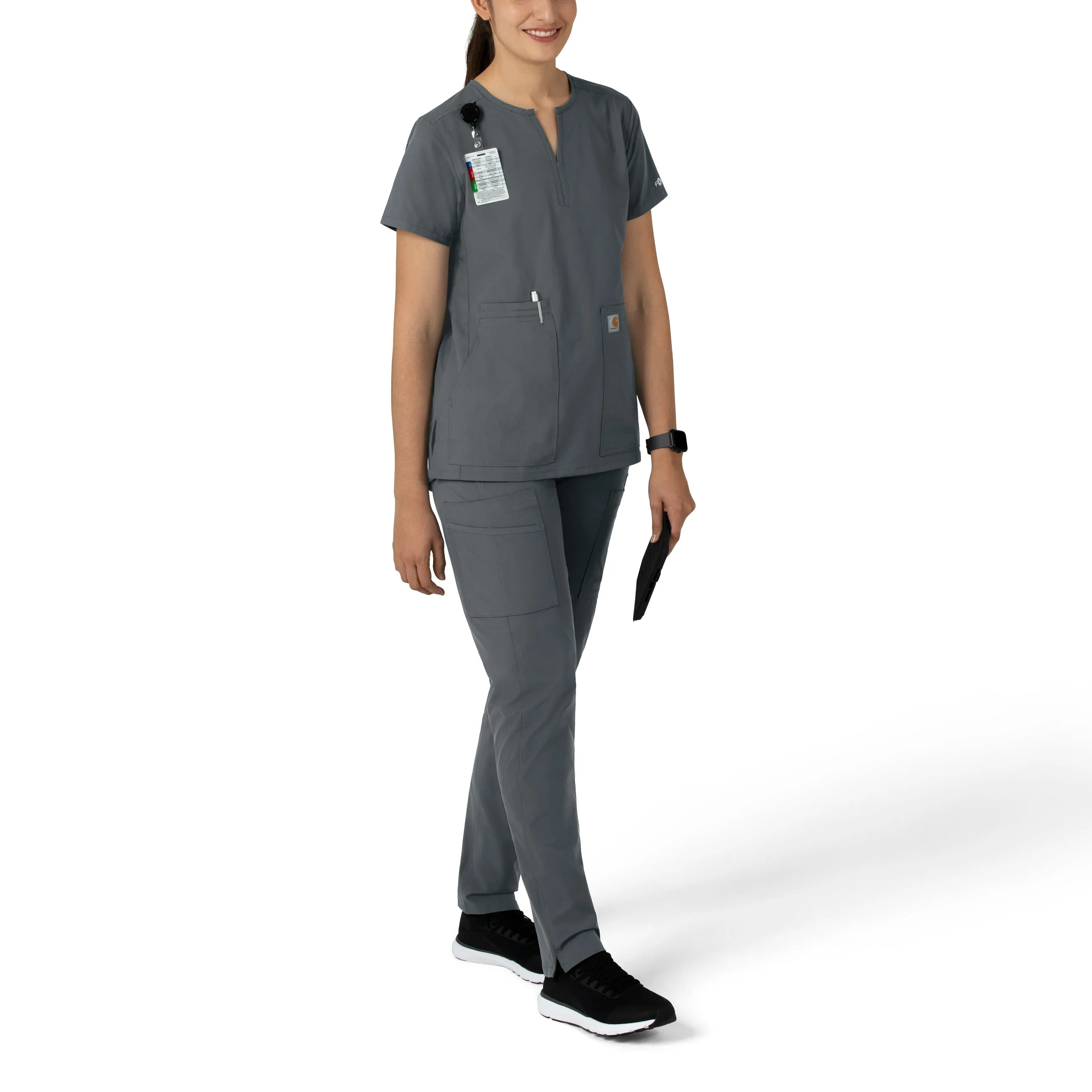 Carhartt Force Essentials Women's Notch Neck Tunic Scrub Top - Pewter